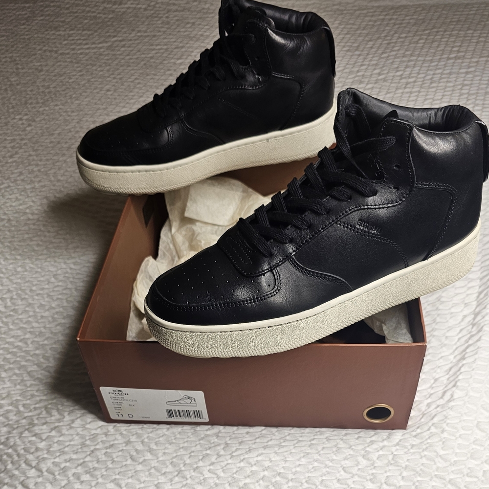 Coach Men’s Black Leather High-Top Sneakers - Picture 3 of 8